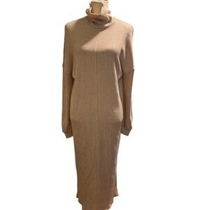 Sage The Label Oatmeal Ribbed Knit Turtleneck Maxi Dress, Made in USA, Small